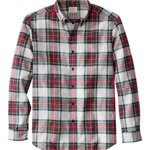 LL Bean Mens Scotch Plaid Flannel Shirt Traditional Fit Large Light Grey Stewart